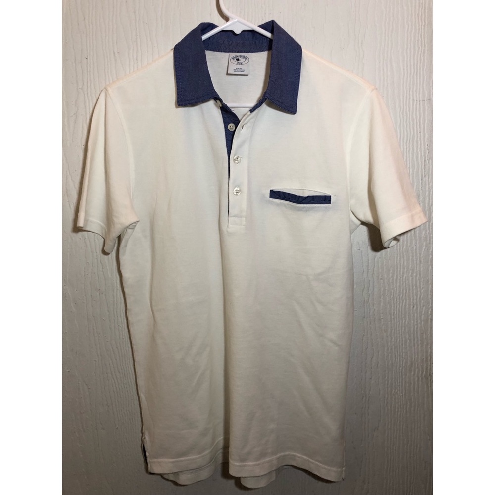 Brooks Brothers White Polo with Chambray Trim